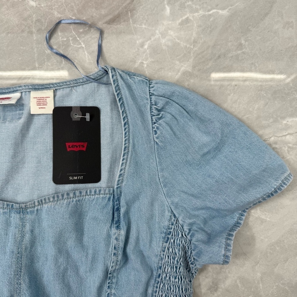 Women’s Levi’s Ophelia Short Sleeve Denim Corset Top Light Wash Cotton Small - Picture 4 of 16